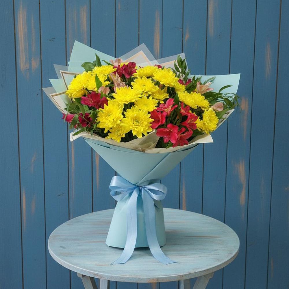 Букет цветов из: Альстромерии и Хризантемы в Калужской Краснодарский край