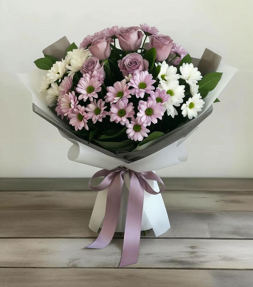 Букет цветов из: Хризантемы и Розы в Калужской Краснодарский край