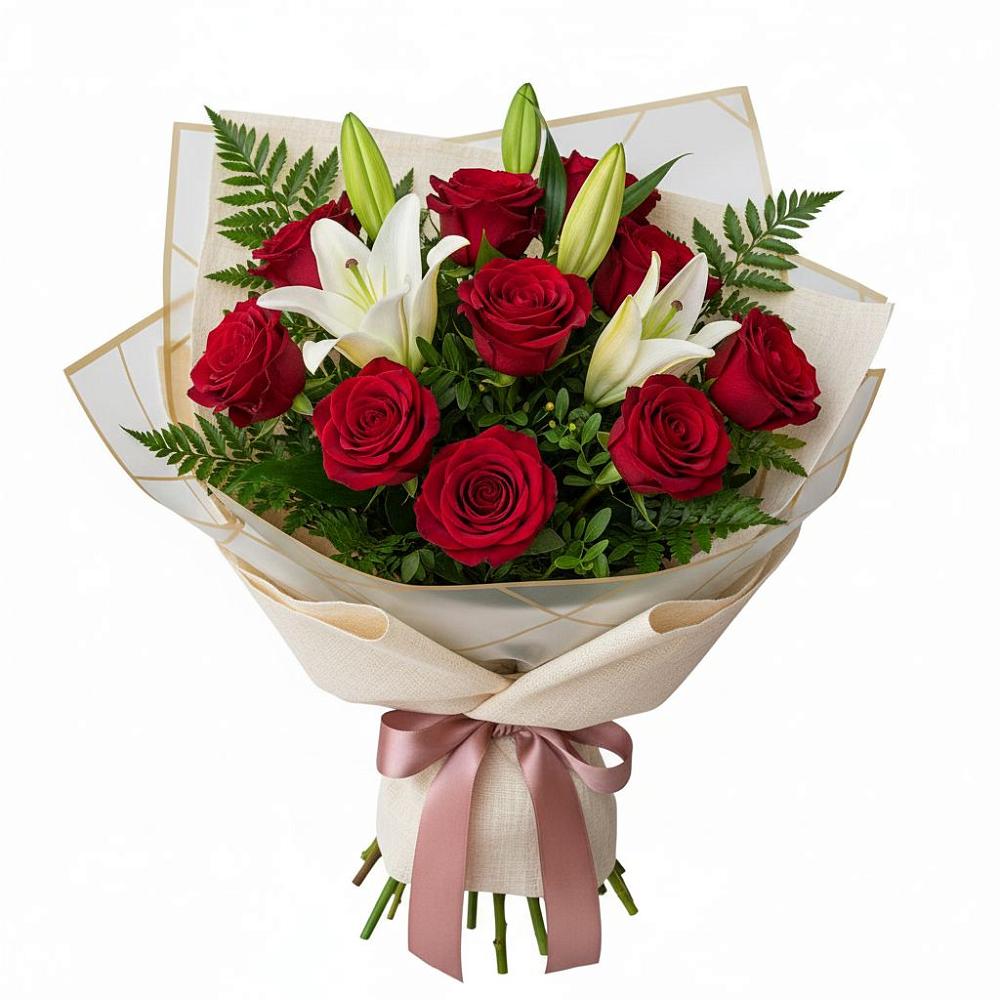 Букет цветов из: Лилии и Розы в Калужской Краснодарский край