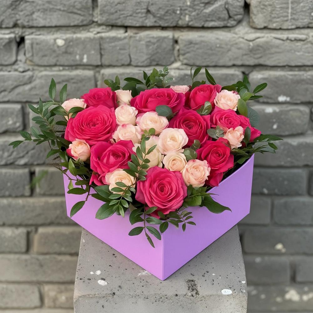 Цветочная композиция из Розы в коробке в Калужской Краснодарский край