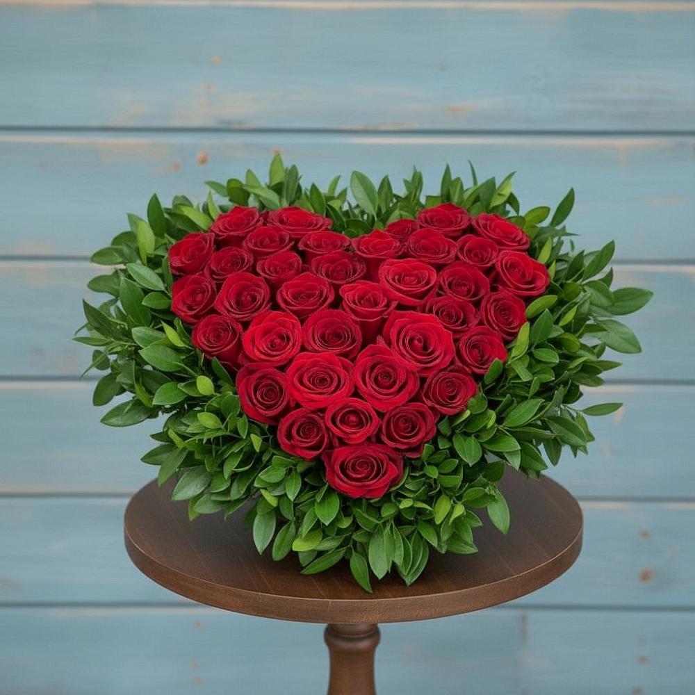 Цветочная композиция из Розы в виде сердца в Калужской Краснодарский край