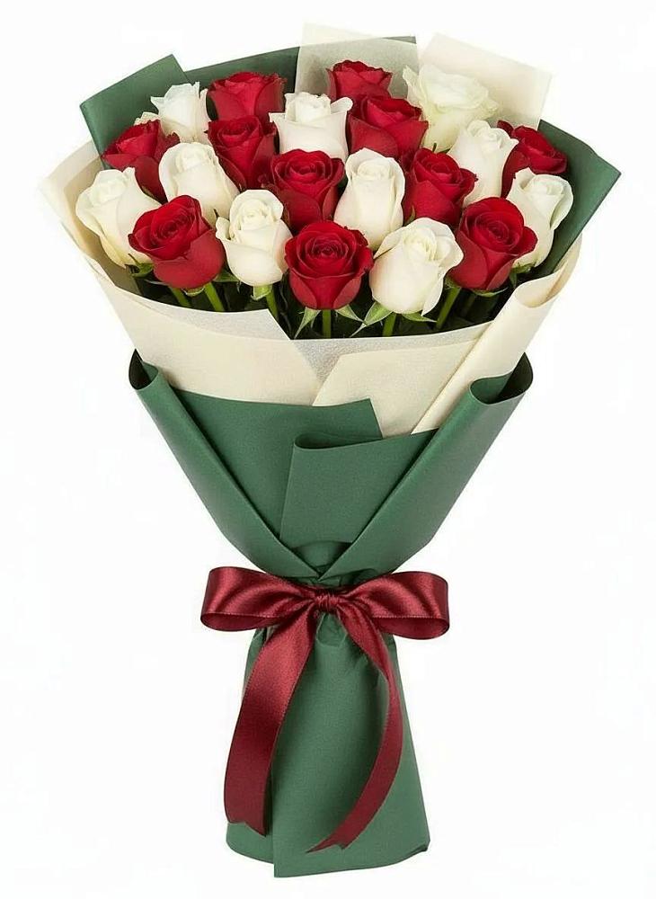 Букет Микс из красных и белых роз в Калужской Краснодарский край