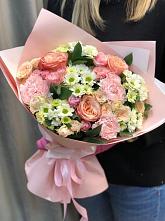 Букет нежные объятья в Калужской Краснодарский край Букет цветов из: Гвоздики, Розы и Хризантемы в Калужской Краснодарский край