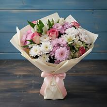 Букет цветов из:  Хризантемы, Альстромерии и Розы в Калужской Краснодарский край