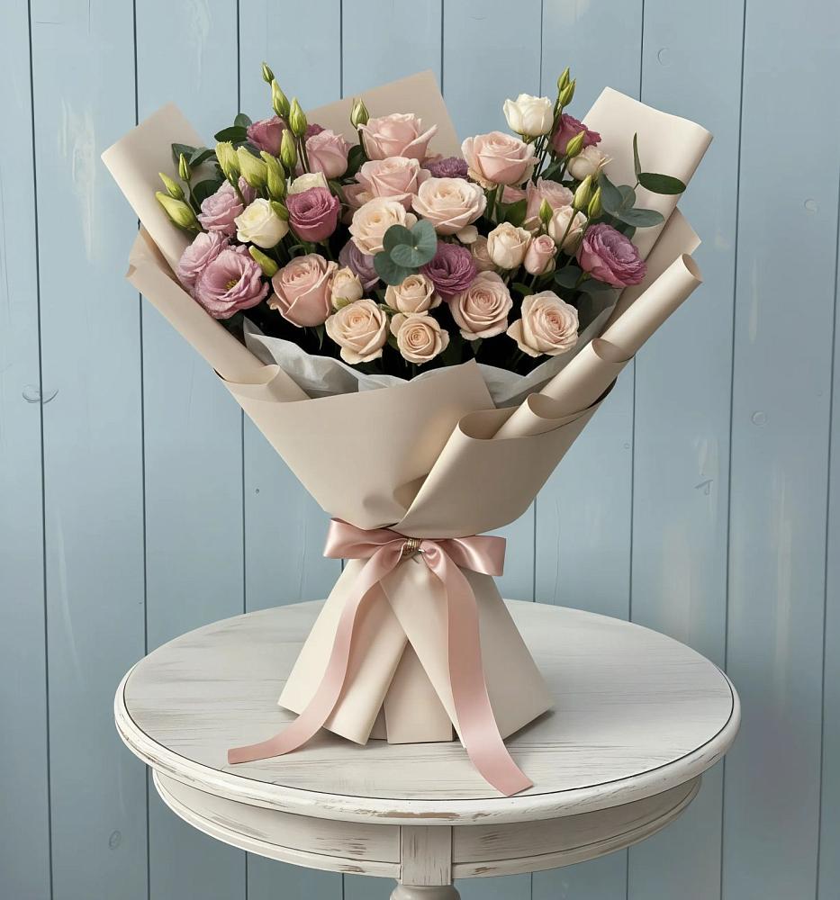 Букет цветов из: Розы и Лизиантусы в Калужской Краснодарский край