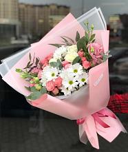 Букет цветов из:  Розы, Лизиантусы и Хризантемы в Калужской Краснодарский край