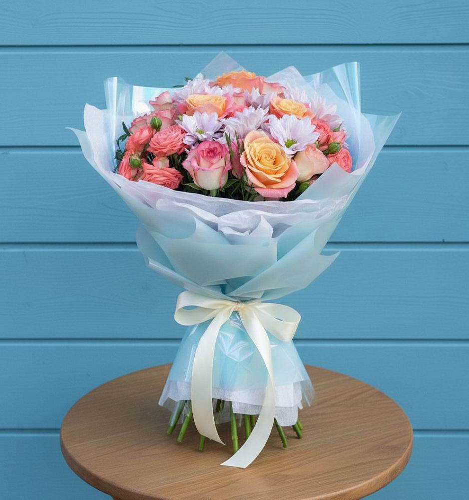 Букет цветов из: Хризантемы и Розы в Калужской Краснодарский край