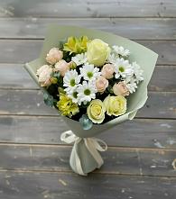 Букет цветов из:  Альстромерии, Розы и Хризантемы в Калужской Краснодарский край
