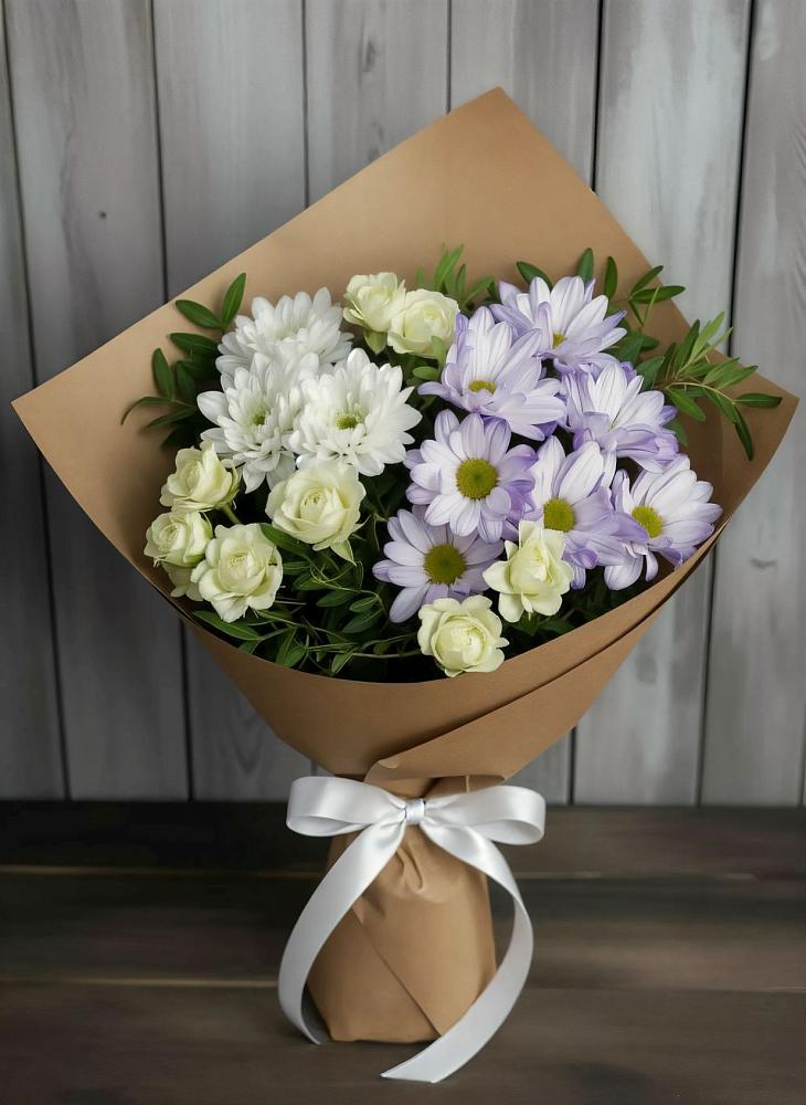 Букет цветов из: Хризантемы и Розы в Калужской Краснодарский край